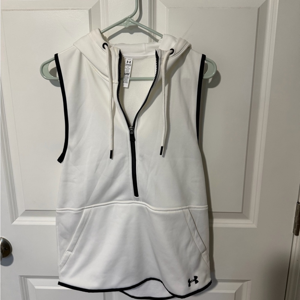 Under Armour White Sleeveless Zip Hoodie with Black Trim